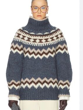 Le Specs Blue Fair Isle Turtleneck Sweater